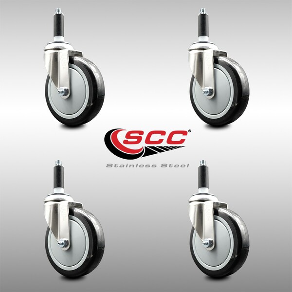 Service Caster 5 Inch 316SS Black Polyurethane Swivel 3/4 Inch Expanding Stem Caster Set SCC SCC-SS316EX20S514-PPUB-BLK-34-4 - main